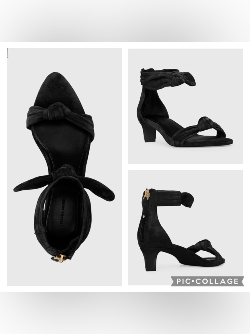 Rebecca Minkoff Kiley Black Suede Ruched Knot Ankle Strap Heel 7